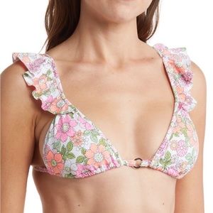 Maaji Flower Power Pirouette Sliding Triangle Pink Ruffle Bikini Top Medium NEW